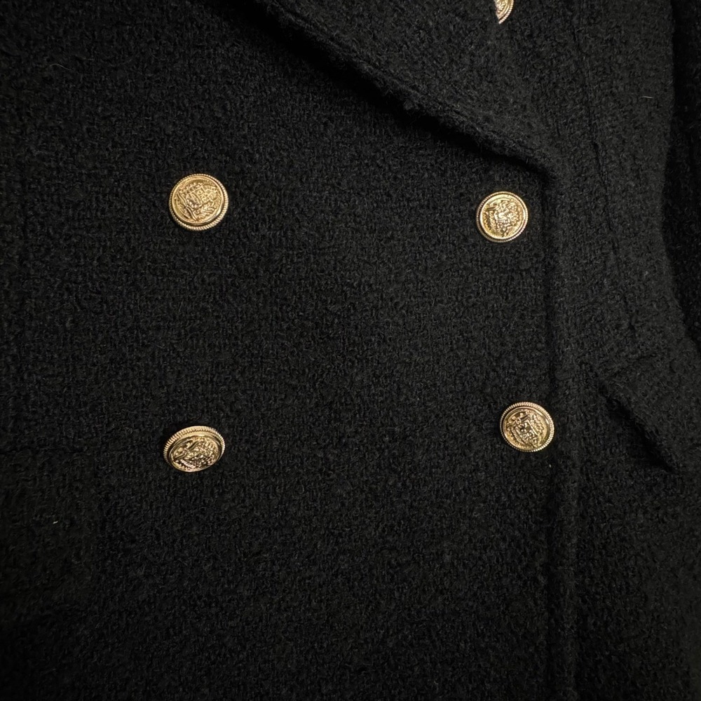 Maeve Black Double Breasted Tweed Coat Maxi Womens 8P Classic Dark Academia Chic - Picture 5 of 12